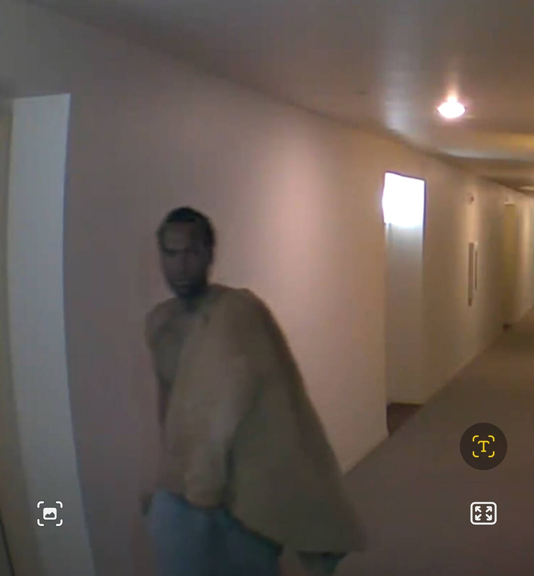 In an image captured from a door camera video, a man is pictured who later that day was seen naked in the elevator at Celebration apartments. Photo provided by SHAG resident Frank Fields