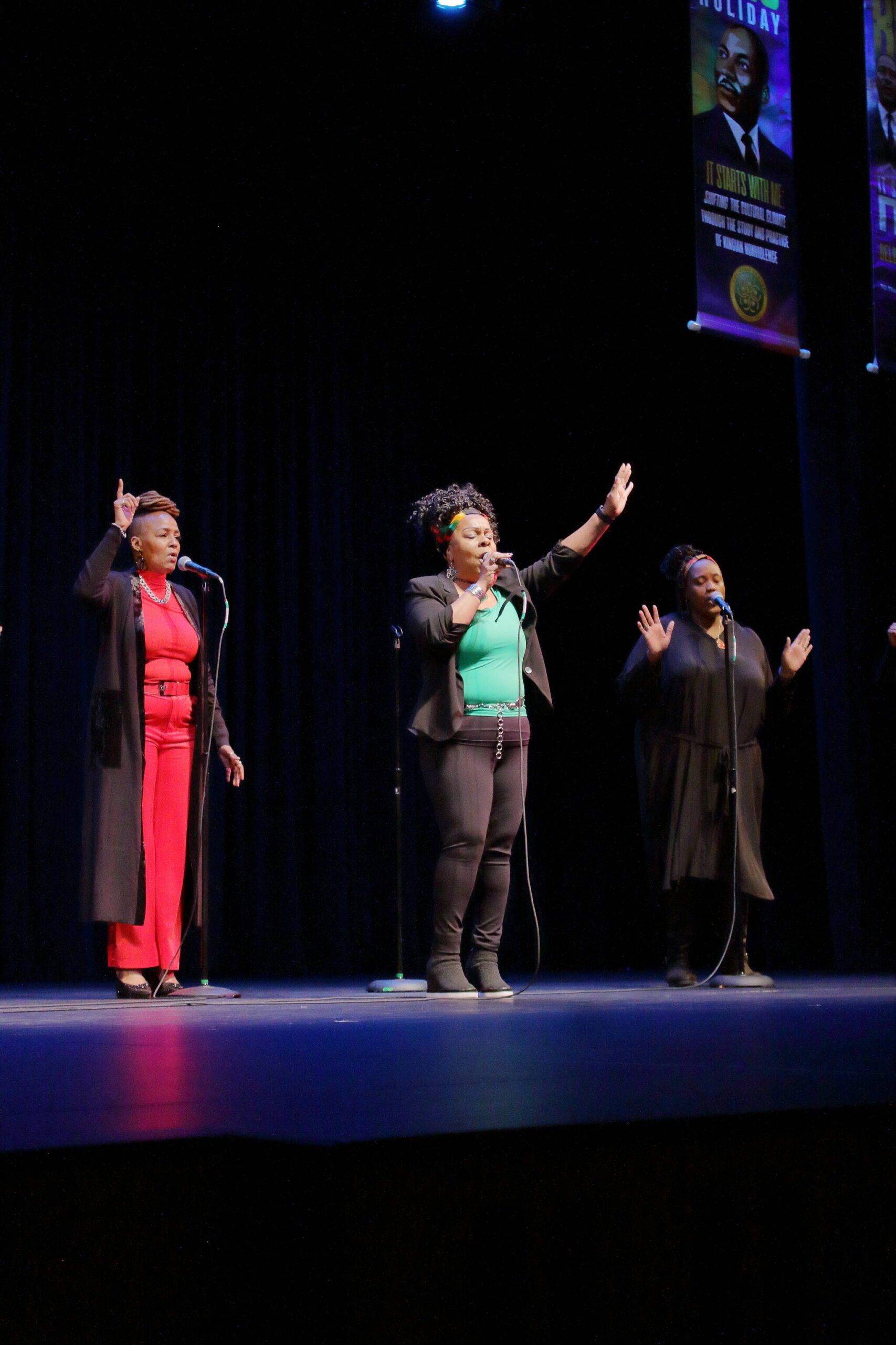 Photo by Keelin Everly-Lang / The Mirror.
A local gospel choir had the crowd on their feet shared song and praise at the MLK Day Celebration.