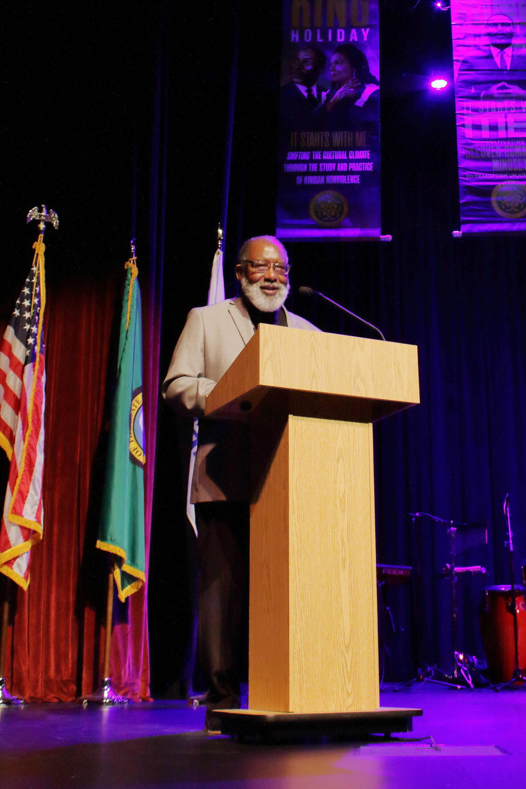 Photo by Keelin Everly-Lang/The Mirror
Diversity Commissioner Ron Walker speaks during the MLK Day Celebration.