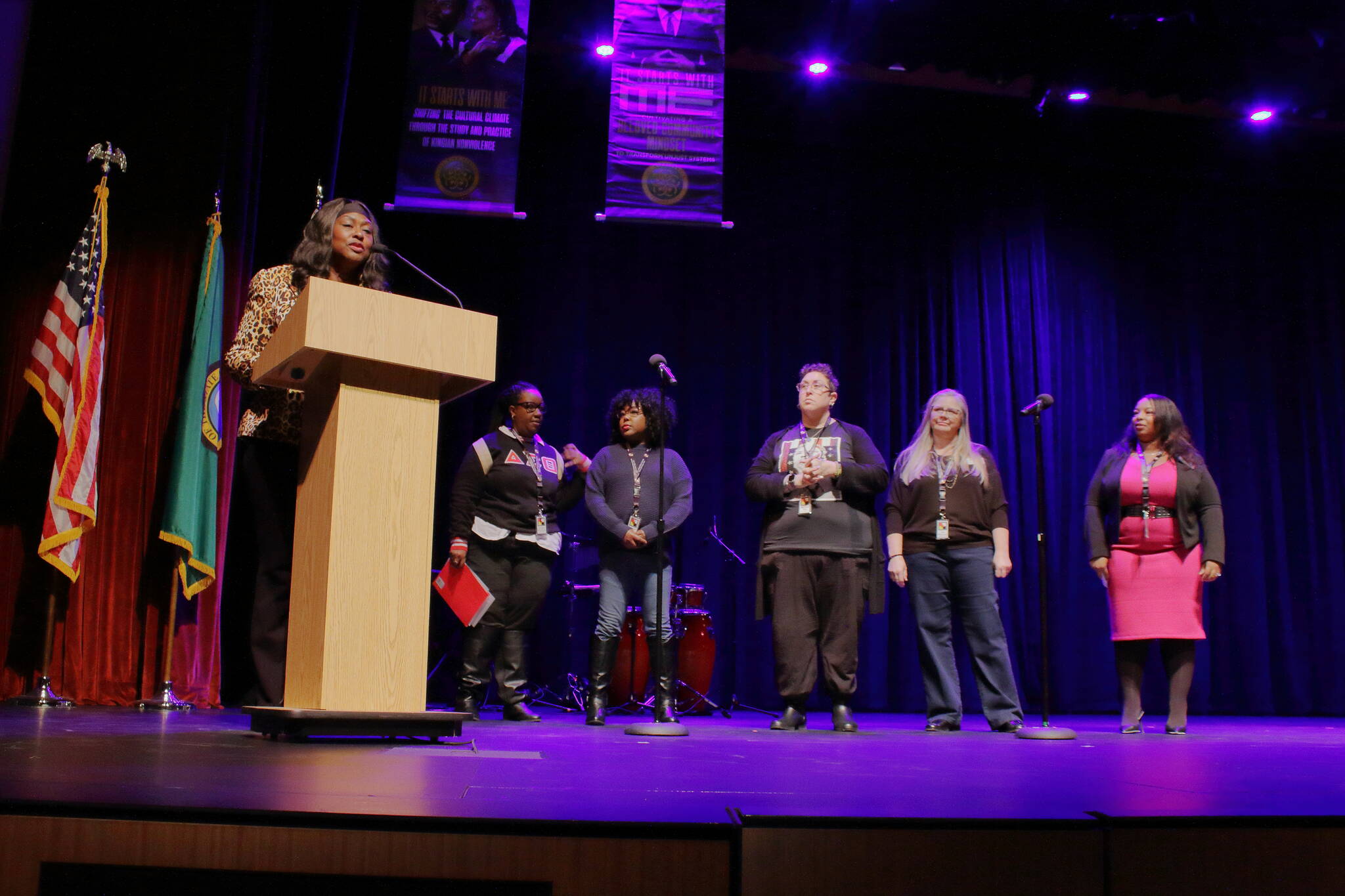 Photo by Keelin Everly-Lang / The Mirror
Each member of the Diversity Commission introduced themselves. They planned and hosted the MLK Day Celebration.