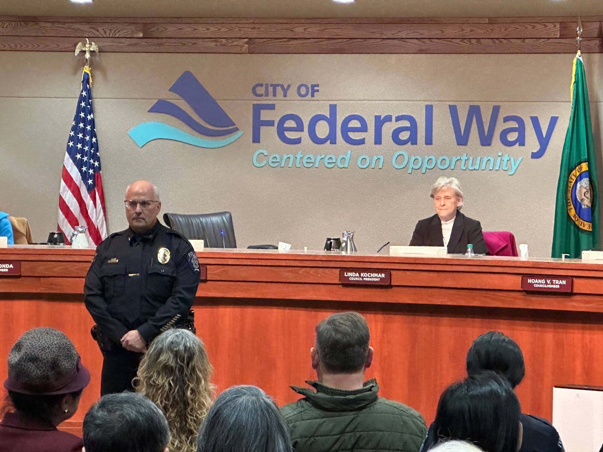 Photo by David Solano / City of Federal Way
Lt. Bryan Klingele was promoted to commander and sworn in as such at the council meeting.