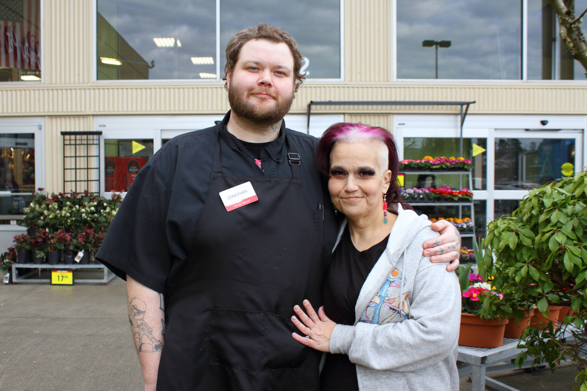 Jonathan Verbiscar and wife Lori Kline at the Fred Meyer where they now work together. Jonathan is the first graduate from FUSION’s new job skills program, which helped him secure his job and find more stability for the couple and their daughter. Photo by Keelin Everly-Lang/The Mirror