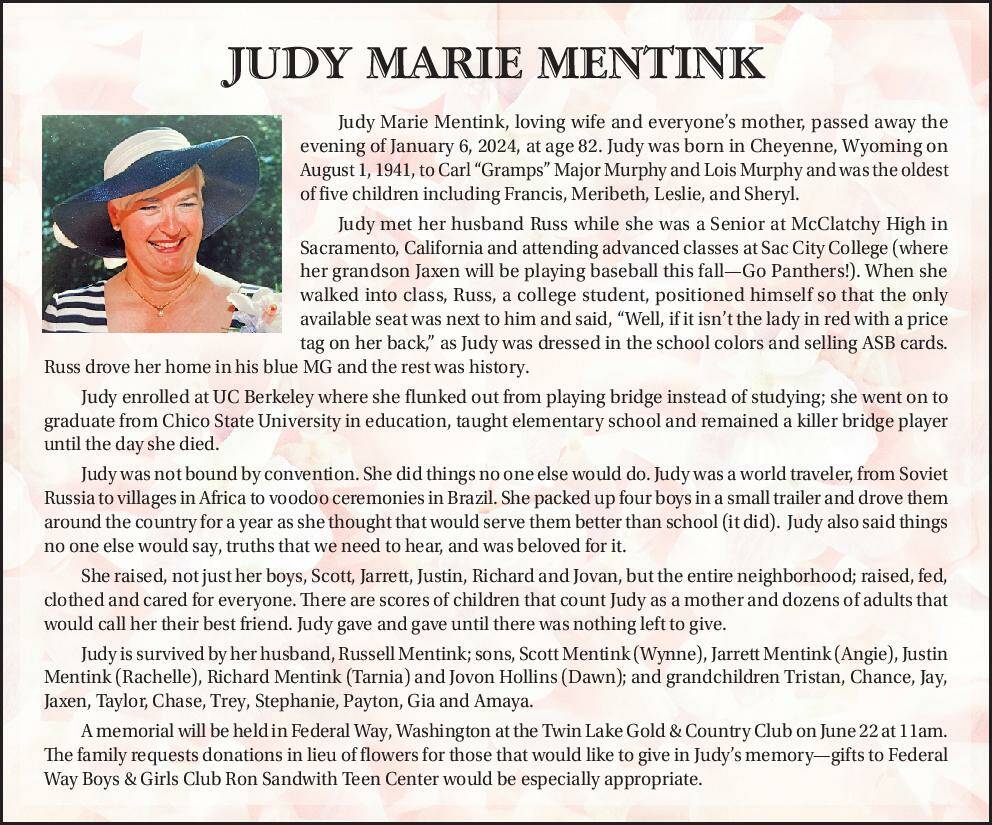Judy Marie Mentink | Obituary