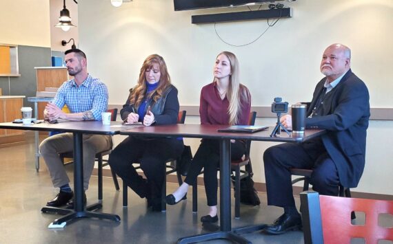Scott Stewart, Rose Baldridge, Vicki Brinigar and Dr. Richard Geiger were panelists at the Valley Cities fentanyl roundtable on Feb. 14. Photo by Keelin Everly-Lang / The Mirror