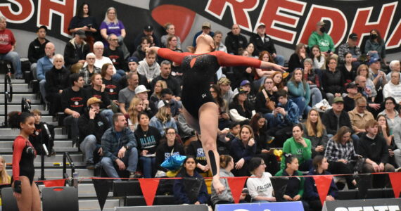 Thomas Jefferson High School gymnast competing at state in 2023. Ben Ray / The Mirror