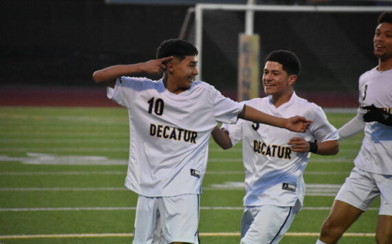 Angel Blanco (10) celebrates with teammates after scoring the first goal of the game. Ben Ray / The Mirror