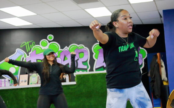 Scene from a high energy dance fitness class at the Trap Lab. Photo by Keelin Everly-Lang / The Mirror.
