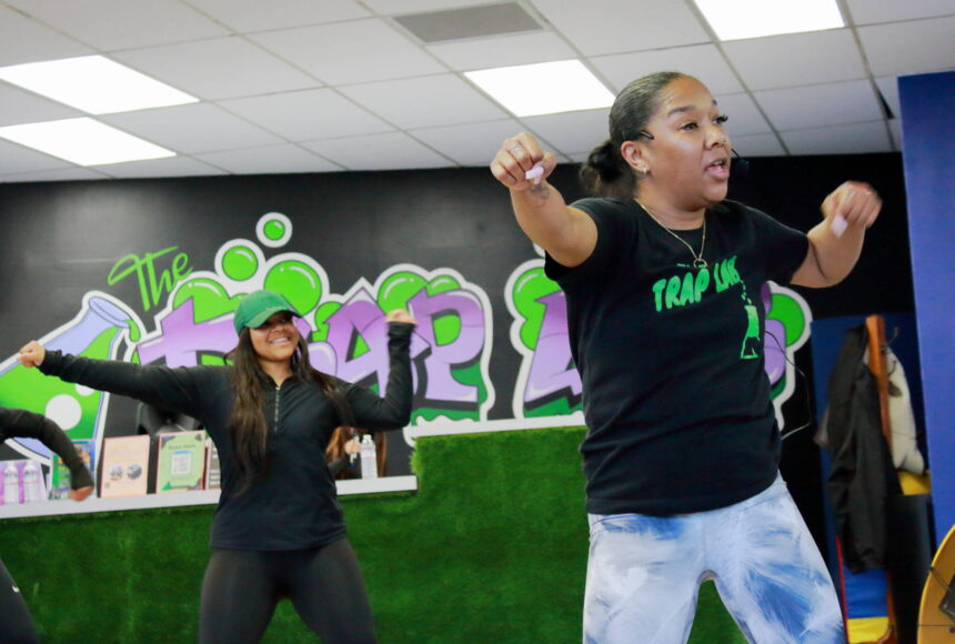 <p>Scene from a high energy dance fitness class at the Trap Lab. Photo by Keelin Everly-Lang / The Mirror.</p>