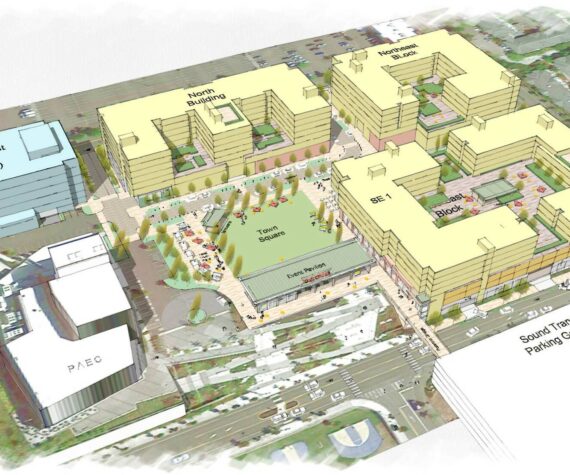 An aerial view of the proposed Town Center 3 development that will be accomplished by OneTrent. Image provided by the City of Federal Way