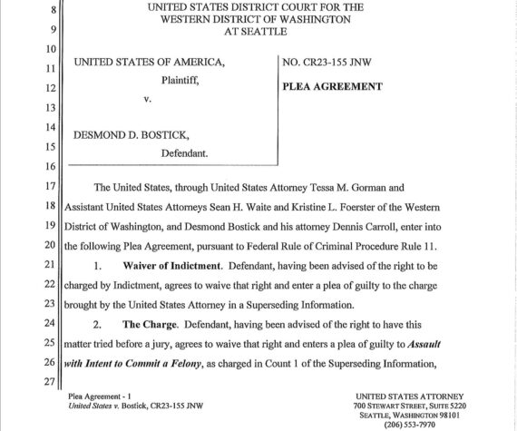 Desmond Bostick’s plea agreement. Courtesy of the United States District Court
