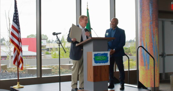 King County Councilmember Pete von Reichbauer honored Terrell Dorsey for his work with youth in Auburn through his program titled Unleash The Brilliance. The event with municipal leaders was held April 24 at the Federal Way Performing Arts and Event Center. The mission of Unleash The Brilliance is to help youth reduce at-risk behaviors, increase school attendance, and raise graduation rates. Photo by Keelin Everly-Lang / The Mirror