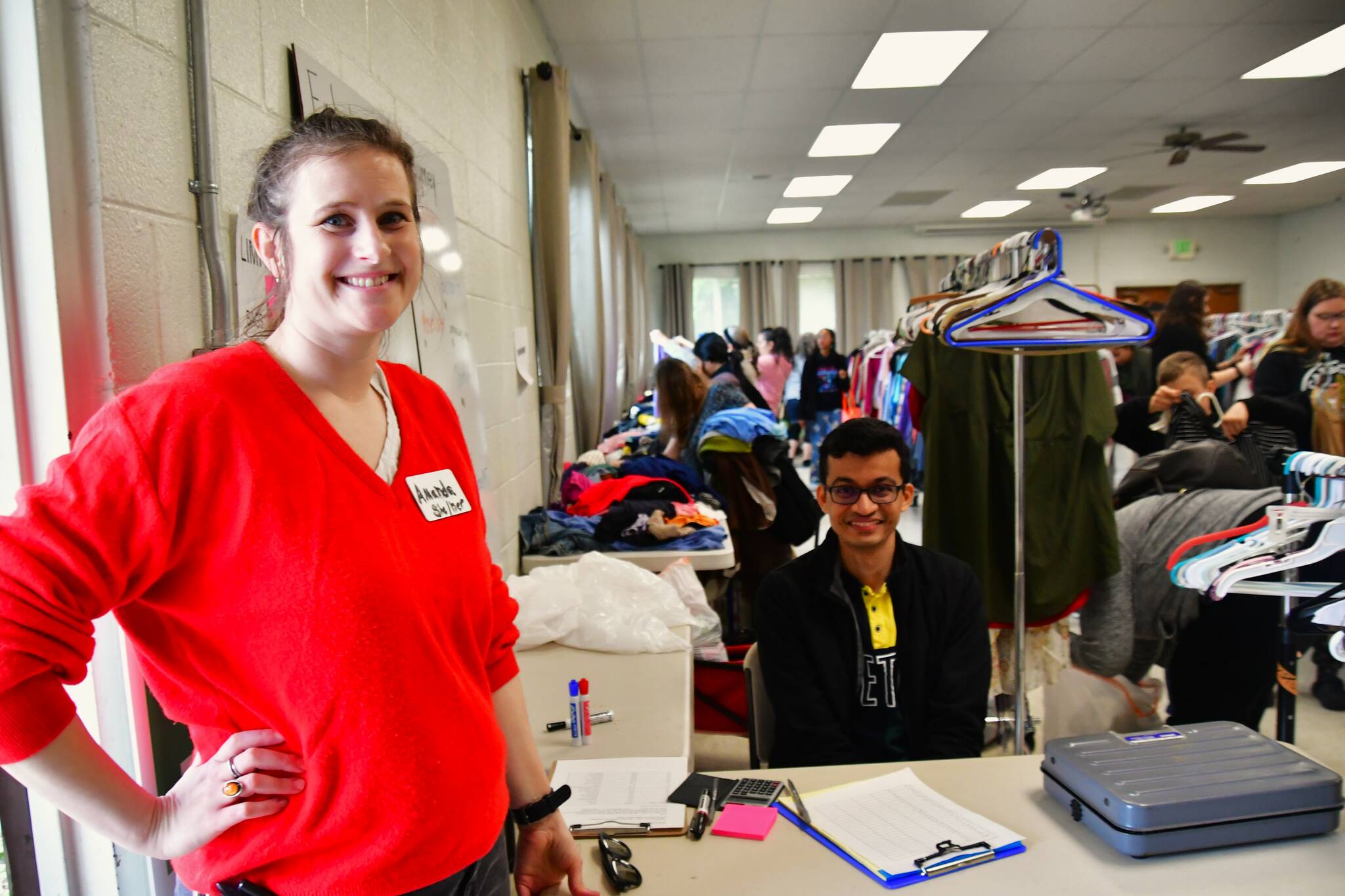 Over 200 people attended the free clothing swap at the South King Tool Library on May 4 in Federal Way. Photo by Bruce Honda