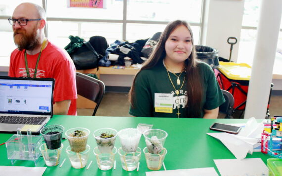 Kaneka Borja from Evergreen Middle School showcased multiple ways to filter water as part of a class on the science of the International Space Station. Photos by Keelin Everly-Lang / The Mirror
