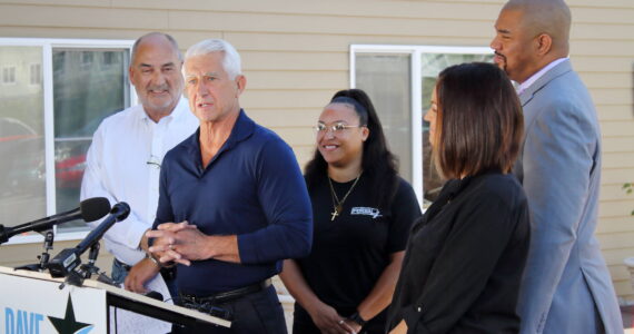 Candidate Dave Reichert stands with service providers who spoke at his press conference on Wednesday, July 31, at FUSION Family Center in Federal Way. Photo by Keelin Everly-Lang / the Mirror