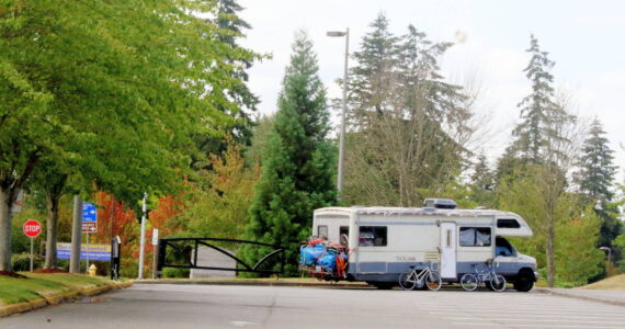A recreational vehicle in the parking lot of a public park in Federal Way. Photo by Keelin Everly-Lang / the Mirror