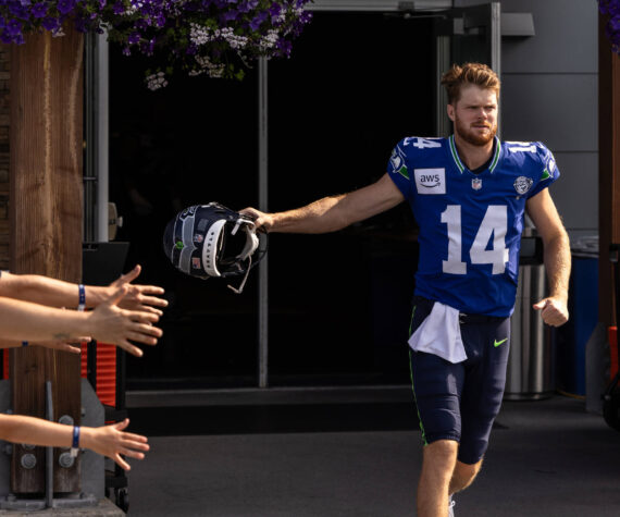 Sam Darnold exits to the practice field at the Virginia Mason Athletic Complex. Photo provided by Maria Dorsten.