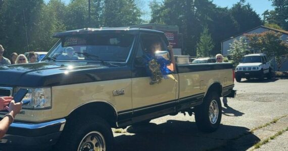 Decatur High School student Logan Fant gets to drive his newly rebuilt truck for the first time after being surprised by the Make-A-Wish Foundation. Courtesy photo