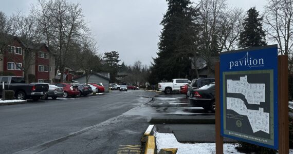 The Pavilion Apartments near the entrance on Feb. 14, 2025. File photo.