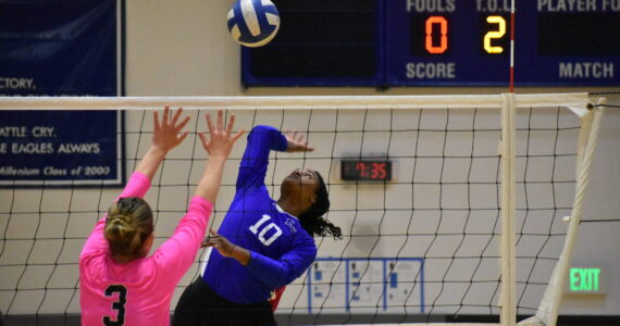 Meilani Paige goes for the kill against Kentlake for Federal Way. Ben Ray / The Mirror