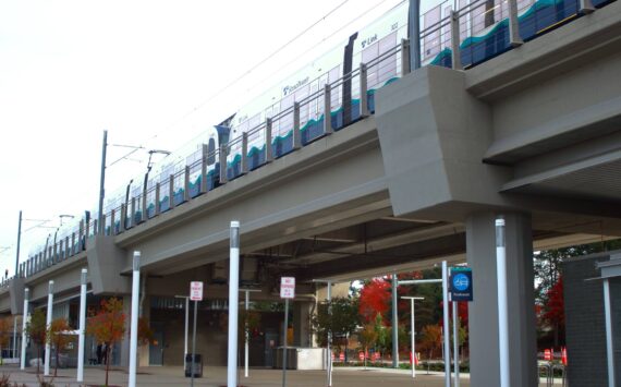 Light rail trains can now be seen running their regular schedule as the simulated service tests the schedule and infrastructure that will open on Dec. 6 to Federal Way. Photo by Keelin Everly-Lang / the Mirror