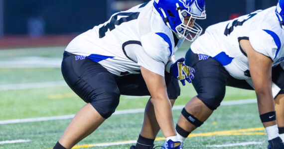 Federal Way’s offensive line, as seen against Kentlake. Photo by Robby Mullikin