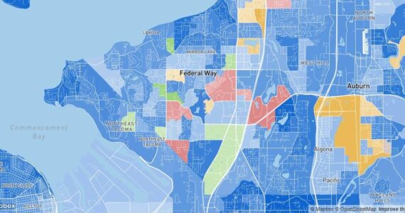 Racial demographics in Federal Way still echo racially restrictive covenants, even though they haven’t been legally enforceable for decades. Census data mapped by bestneighborhood.org.