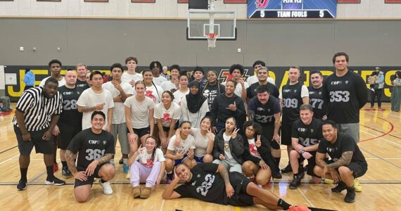 A photo of students and police officers who played in the game. Courtesy photo
