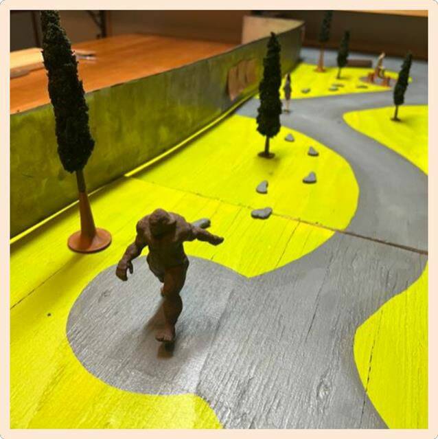 Artist Steve Nagode brought a scale diorama to City Hall to share his proposal, which would include statues, seating and a variety of interactive elements. (City photo)