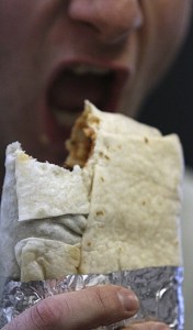 A giant chicken burrito from Qdoba in Federal Way is listed as having between 540 and 1
