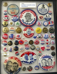 1964 Barry Goldwater campaign buttons include one with periodic table symbols for his last name.