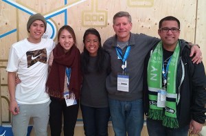 J.R. Celski and his family pose for a photo at the 2014 Winter Olympic Games in Sochi