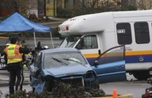 A man in his 50s was transported to Harborview Medical Center shortly after 9:40 a.m. March 25 when his Kia compact car collided with a King County Metro access bus. The man is thought to have suffered a medical condition