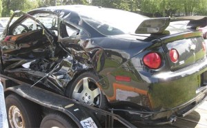 The mangled wreckage of Heather Lerch's car was shown to Decatur students on Thursday. Lerch died in a car accident when she was texting while driving.