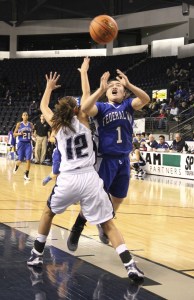 Federal Way junior guard Darah Huertas-Vining attempts a shot during the SPSL Championship game Friday night at the Showare Center in Kent. Auburn Riverside beat the top-ranked Eagles