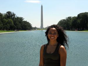 Aiyana Dawson with the Washington Monument in the background.