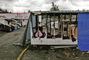 This trailer at Hi-Line RV Rentals on Pacific Highway South was burned early in the morning on March 11. Federal Way police are investigating this fire and one other fire that happened recently on Pacific Highway South as arson.