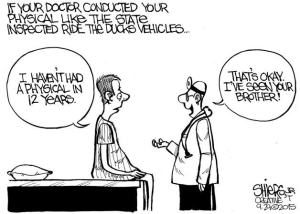 Conducting a physical like Ride the Ducks inspection | Cartoon