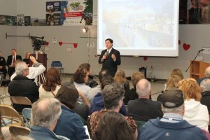 Federal Way Mayor Jim Ferrell speaks to a packed room during a Neighborhood Connection meeting at Brigadoon Elementary School last week.