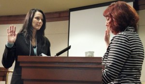Kelly Maloney takes the oath as Federal Way's newest city council member Jan. 19 at City Hall.
