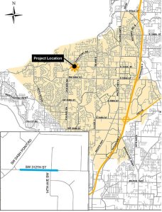 Map showing construction zone for the Lakota Safe Routes to School project in Federal Way.