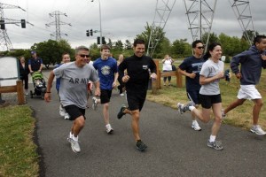 Participants in the farmers market fun run gathered for conversation and practice July 20 at the BPA Trail.