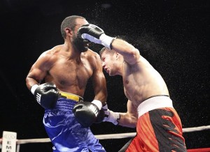 Vitaliy Demyanenko (right) jabbed and hooked his way to a nail-biting split decision victory over Damian Frias in Battle at the Boat 89