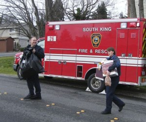 A scene from the 2011 community food and toy drive. The effort provided a Christmas dinner with all the trimmings and a week’s supply of food to 130 families and presents for 450 children.
