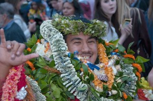 A Todd Beamer High School senior celebrates during the school's graduation on June 14 at the Tacoma Dome.