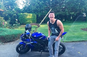 Chris Sanchez stands in front of his new motorcycle on Father's Day. Sanchez tragically died on Monday after accidentally crashing on Milton Road South in Federal Way.