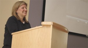 Mary Longhurst explains her approach to making “The Hylebos: Discovering a Hidden Jewel” during the film’s premiere Feb. 6 at the Federal Way Community Center.