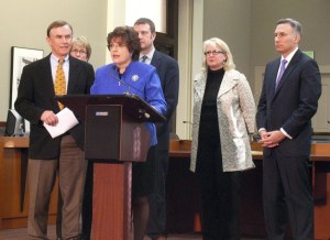 Pictured at a press conference in Feb. 2012