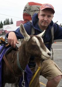 Matt Gregory is walking from Bellingham to Los Angeles with a goat named Vickie. They passed through Federal Way on Sept. 24