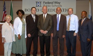 Pictured left to right: School board members Claire Wilson