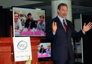 Former Federal Way Public School District Superintendent Tom Vander Ark spoke about helping end poverty through education at a luncheon hosted by the Multi-Service Center at Emerald Downs on Oct. 15.